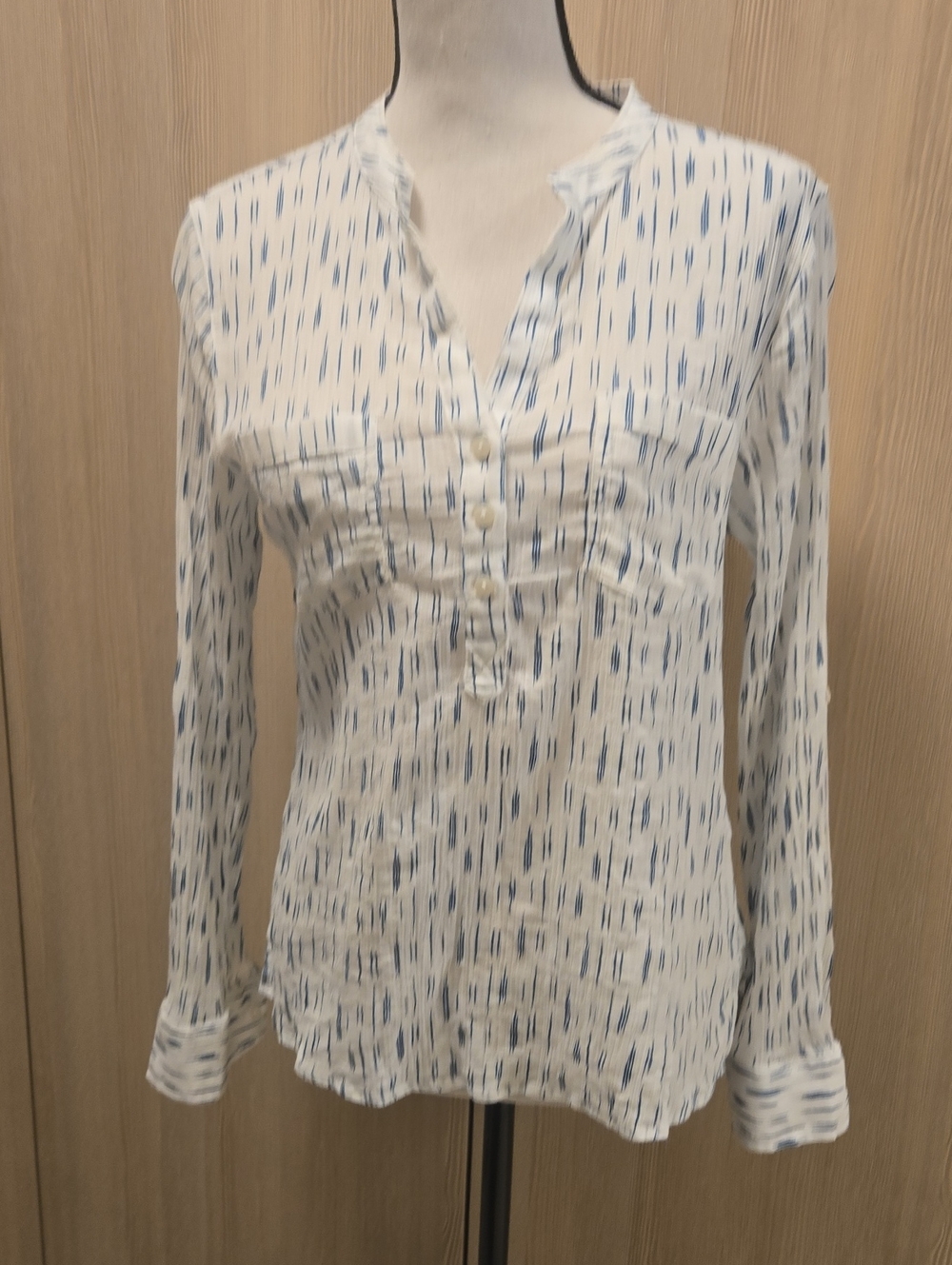 Carve Designs White Blouse with Blue Dash Print